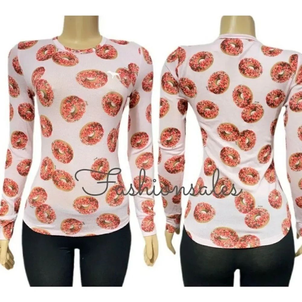 Victoria’s Secret Pink Cozy Sleep long sleeve Donuts print pajama top ONLY Xs